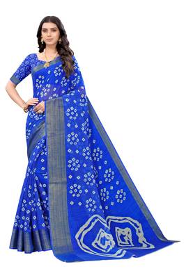 Blue printed cotton saree with blouse 1