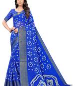 Blue printed cotton saree with blouse