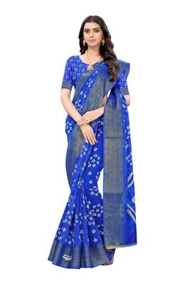 Blue printed cotton saree with blouse 2
