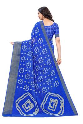 Blue printed cotton saree with blouse 3