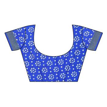 Blue printed cotton saree with blouse 4