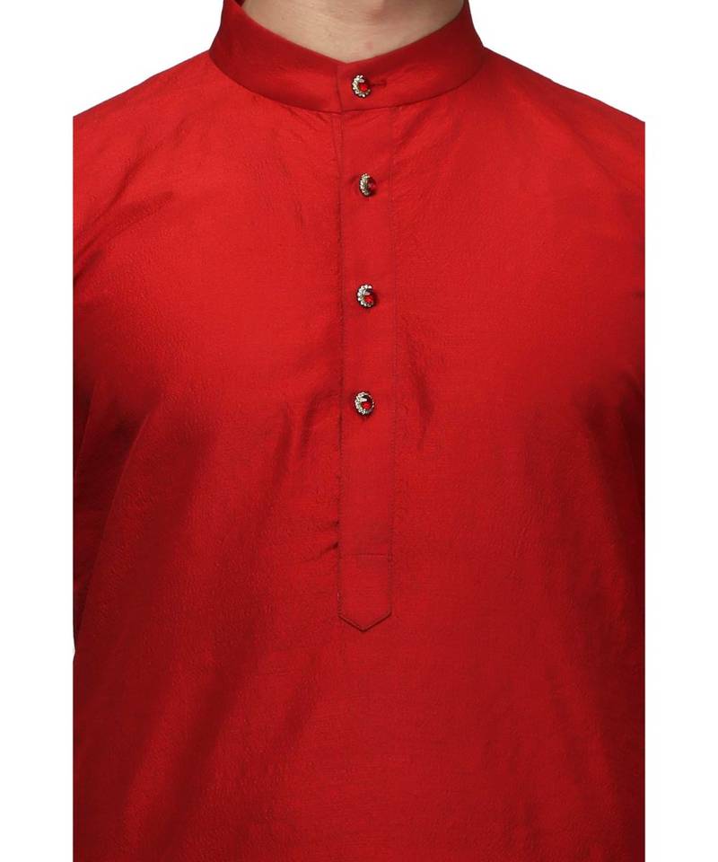 Red silk printed stitched   mens kurta