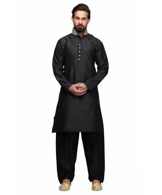 Black silk embroidered   stitched   mens kurta 2