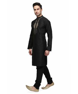 Black Cotton embroidered   stitched   mens kurta 2