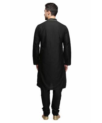 Black Cotton embroidered   stitched   mens kurta 4
