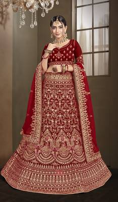 Exclusive Heavy Marron Bridal Hand Work Touchup Lehnga 1