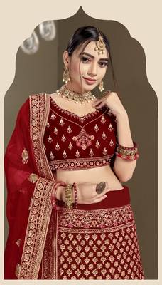 Exclusive Heavy Marron Bridal Hand Work Touchup Lehnga 2