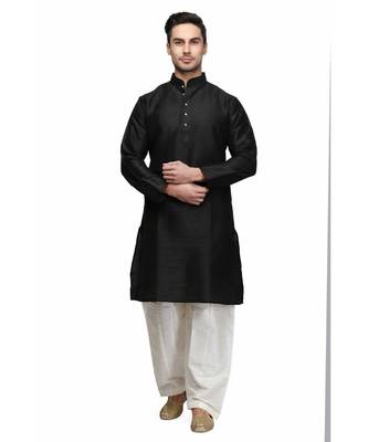 Black silk printed stitched   mens kurta 1