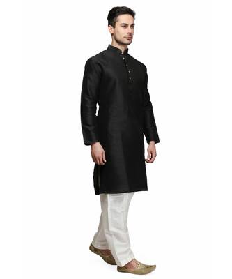 Black silk printed stitched   mens kurta 3