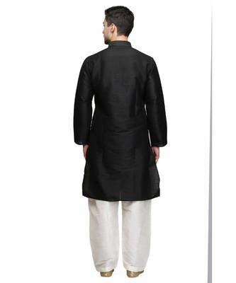 Black silk printed stitched   mens kurta 5