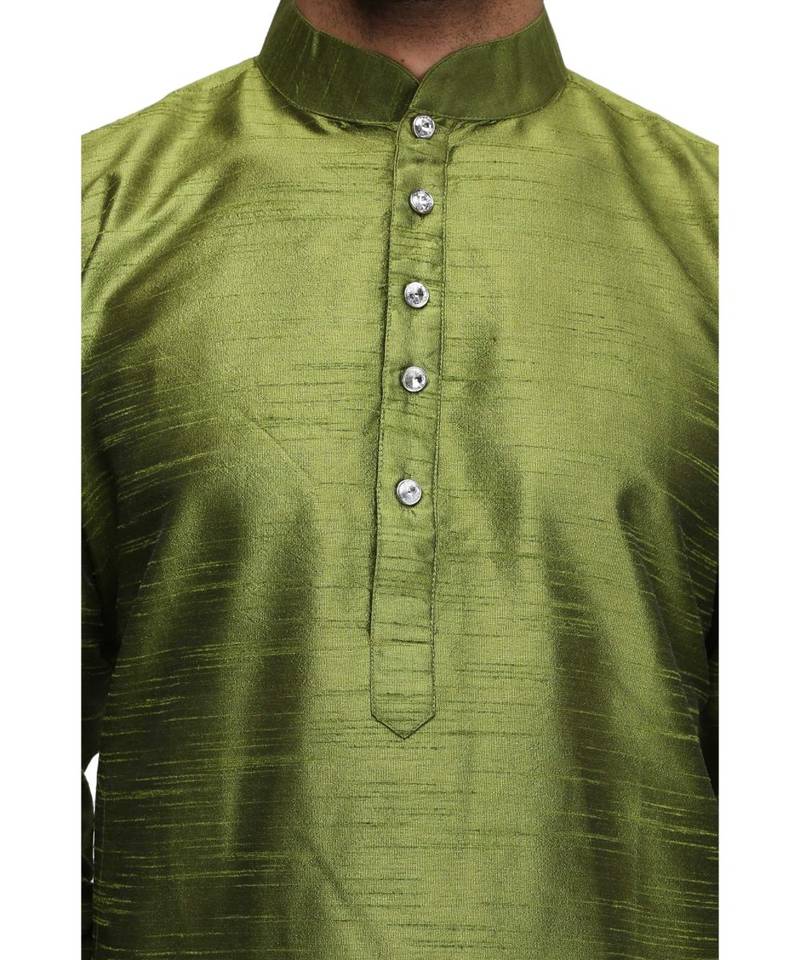 Green silk printed stitched   mens kurta