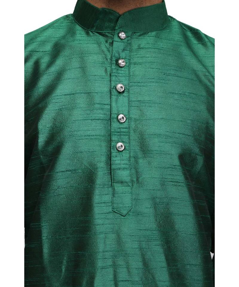 Green silk printed stitched   mens kurta