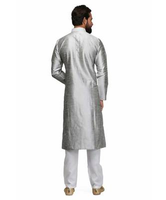 Silver silk printed stitched   mens kurta 4