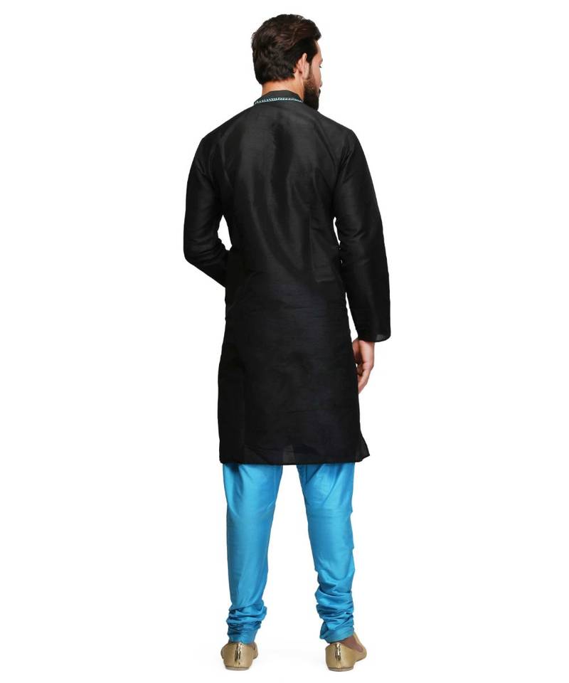 Black Cotton embroidered   stitched   mens kurta