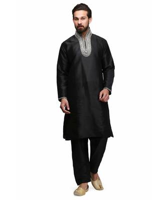 Black silk printed stitched   mens kurta 2