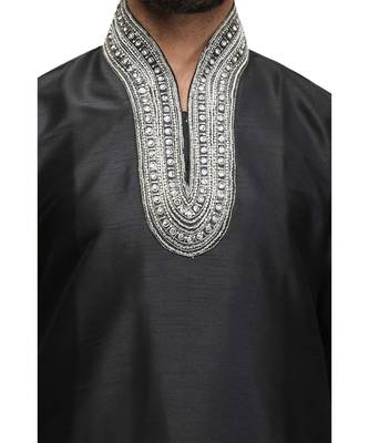 Black silk printed stitched   mens kurta 5