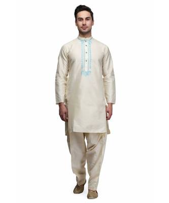 white silk embroidered   stitched   mens kurta 1