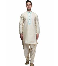 white silk embroidered   stitched   mens kurta