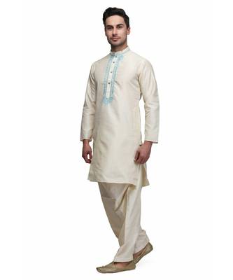 white silk embroidered   stitched   mens kurta 2
