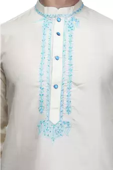 white silk embroidered   stitched   mens kurta