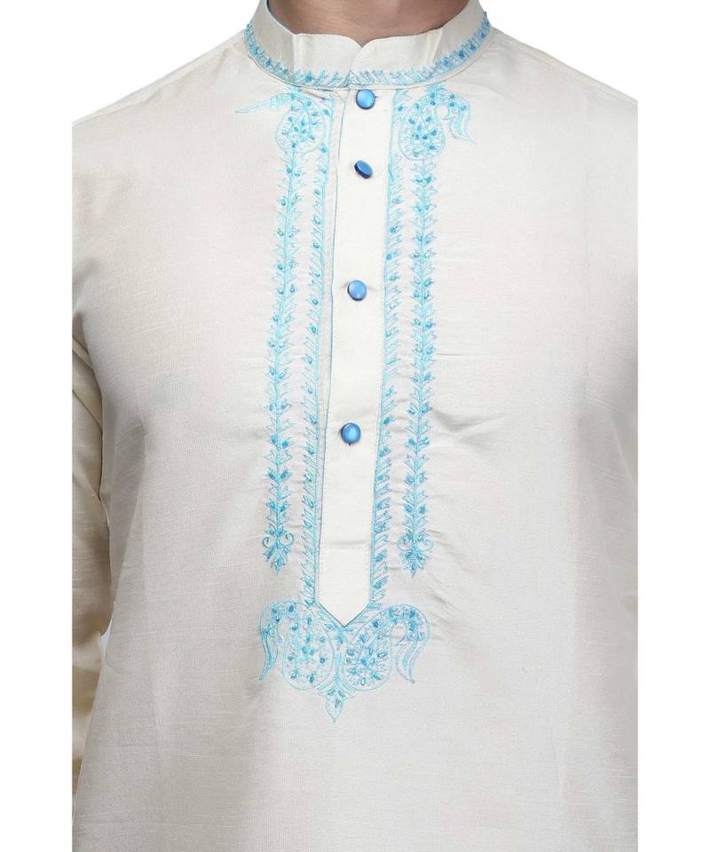 white silk embroidered   stitched   mens kurta