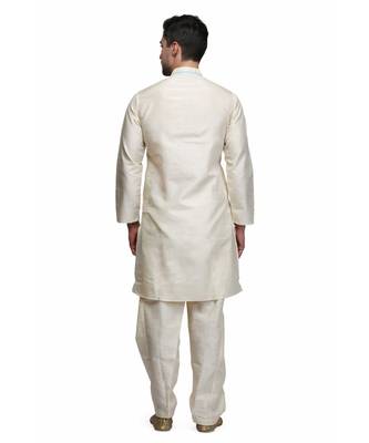 white silk embroidered   stitched   mens kurta 5