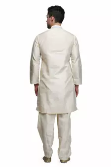 white silk embroidered   stitched   mens kurta