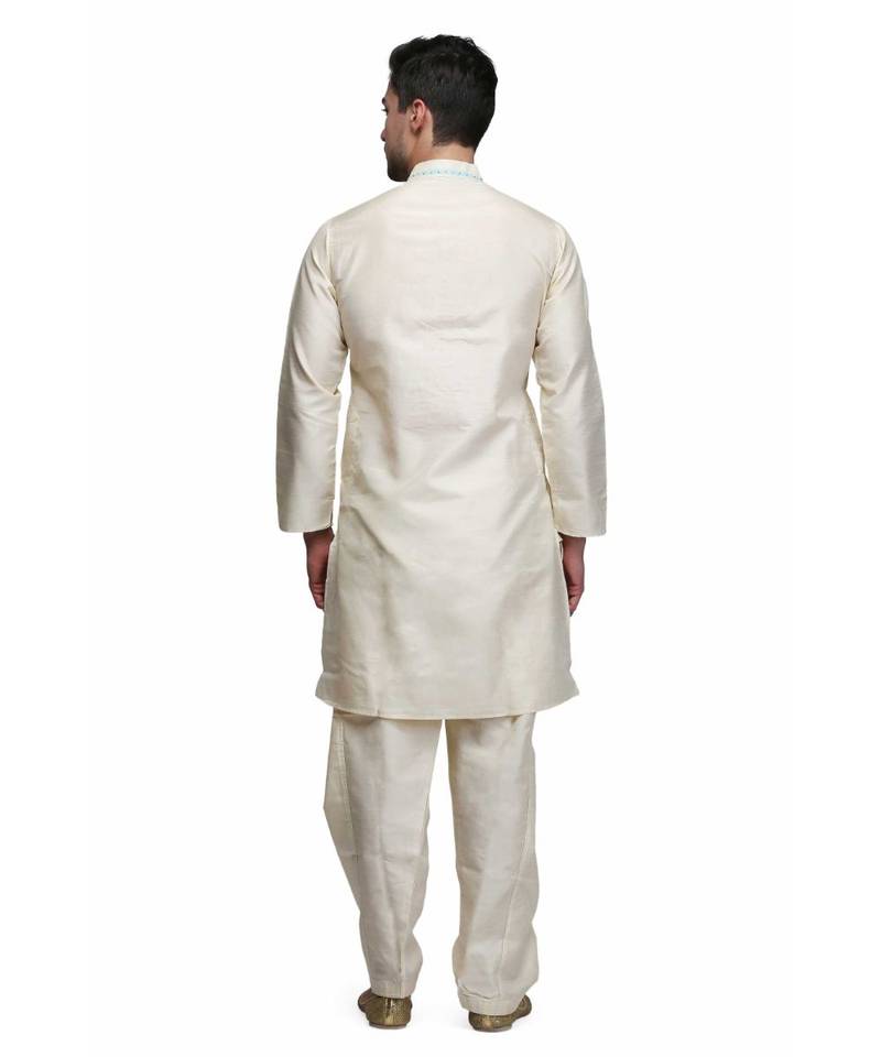 white silk embroidered   stitched   mens kurta