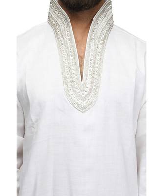 White silk printed stitched   mens kurta 4