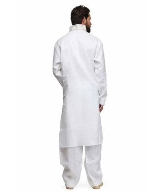 White silk printed stitched   mens kurta 5