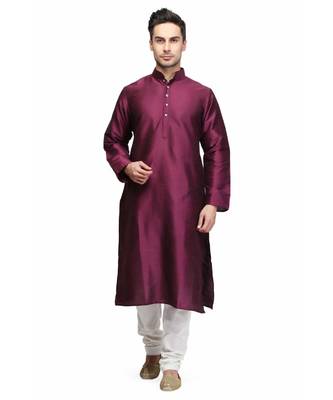 Purple silk printed stitched   mens kurta 1