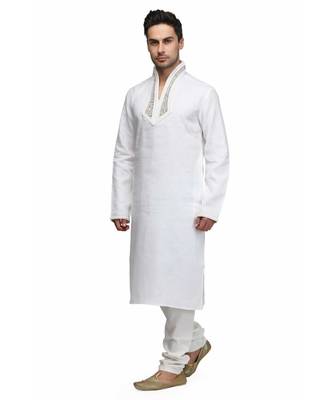 White silk printed stitched   mens kurta 2