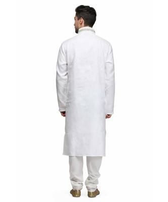 White silk printed stitched   mens kurta 4