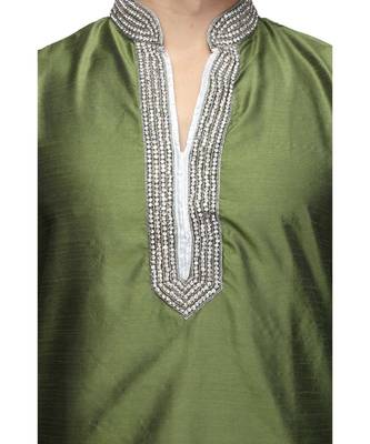 Green silk printed stitched   mens kurta 4