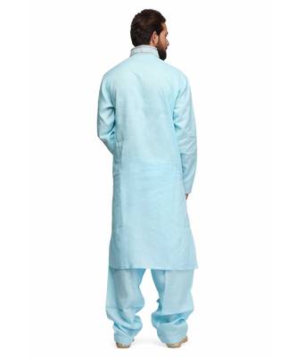 Blue Cotton printed stitched   mens kurta 5
