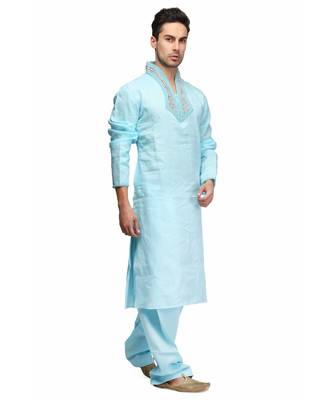 Blue Cotton printed stitched   mens kurta 3