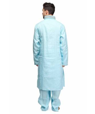 Blue Cotton printed stitched   mens kurta 5