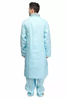 Blue Cotton printed stitched   mens kurta