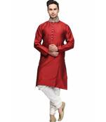 Maroon silk printed stitched   mens kurta