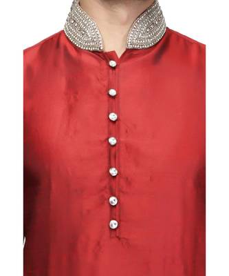 Maroon silk printed stitched   mens kurta 4