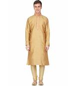 Gold silk embroidered   stitched   mens kurta