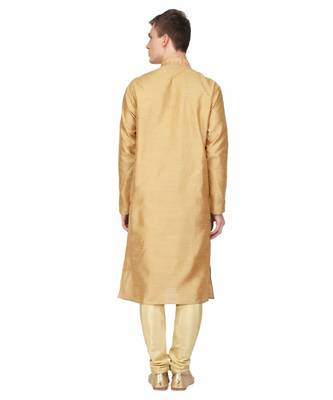 Gold silk embroidered   stitched   mens kurta 4