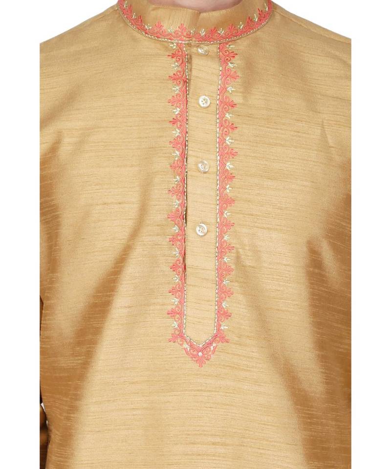 Gold silk embroidered   stitched   mens kurta