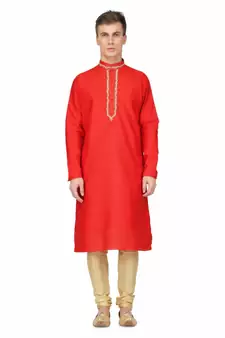 Red silk embroidered   stitched   mens kurta