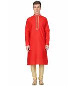 Red silk embroidered   stitched   mens kurta