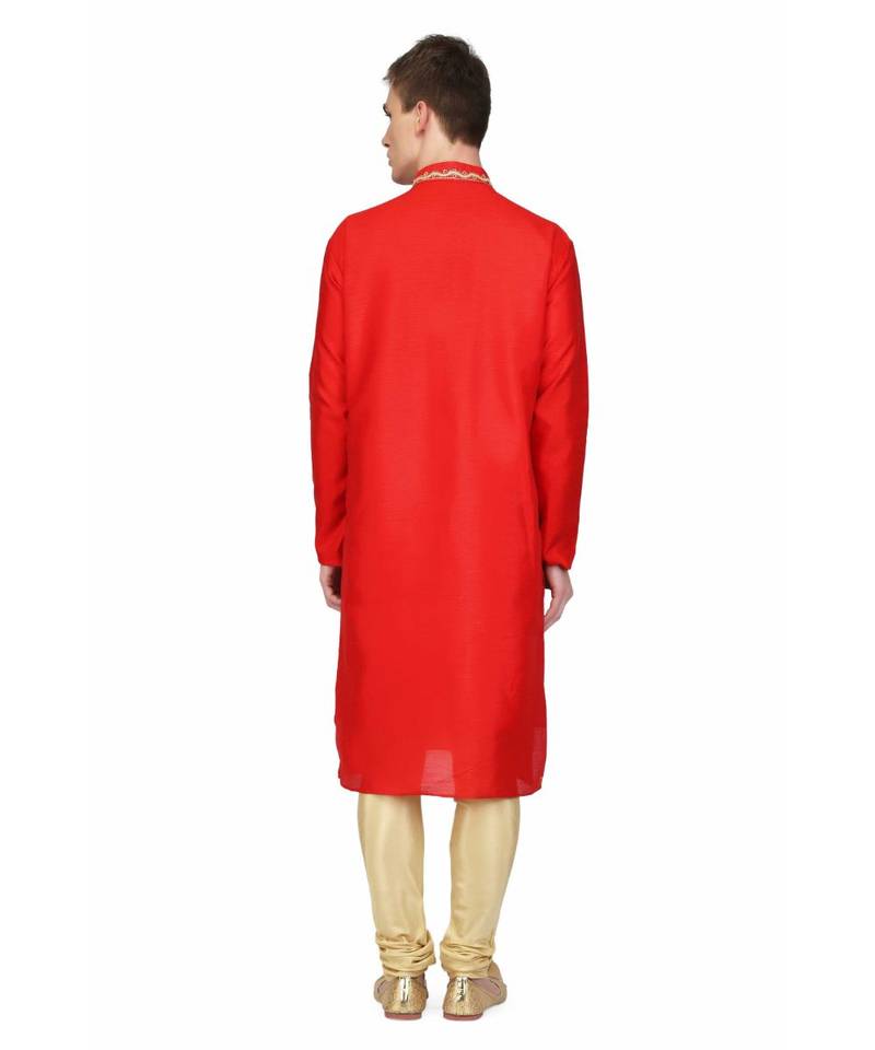 Red silk embroidered   stitched   mens kurta