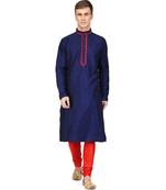 Blue silk embroidered   stitched   mens kurta