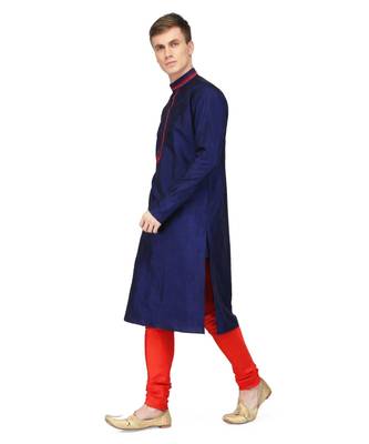 Blue silk embroidered   stitched   mens kurta 2