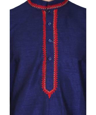Blue silk embroidered   stitched   mens kurta 4