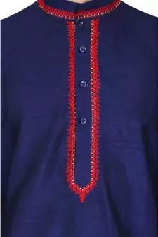 Blue silk embroidered   stitched   mens kurta